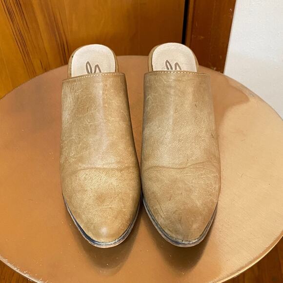 Seven7 Tan Mules Boots Western Bohemian Slip On Transitional Wood 3” Block Heel - Picture 2 of 9